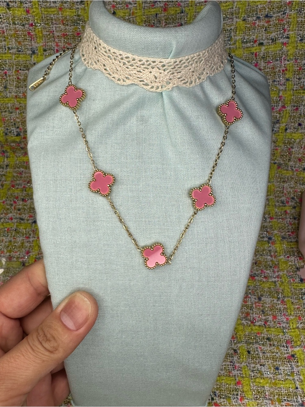 Pink Clover Gold-Tone Station Necklace - Women Jewelry
